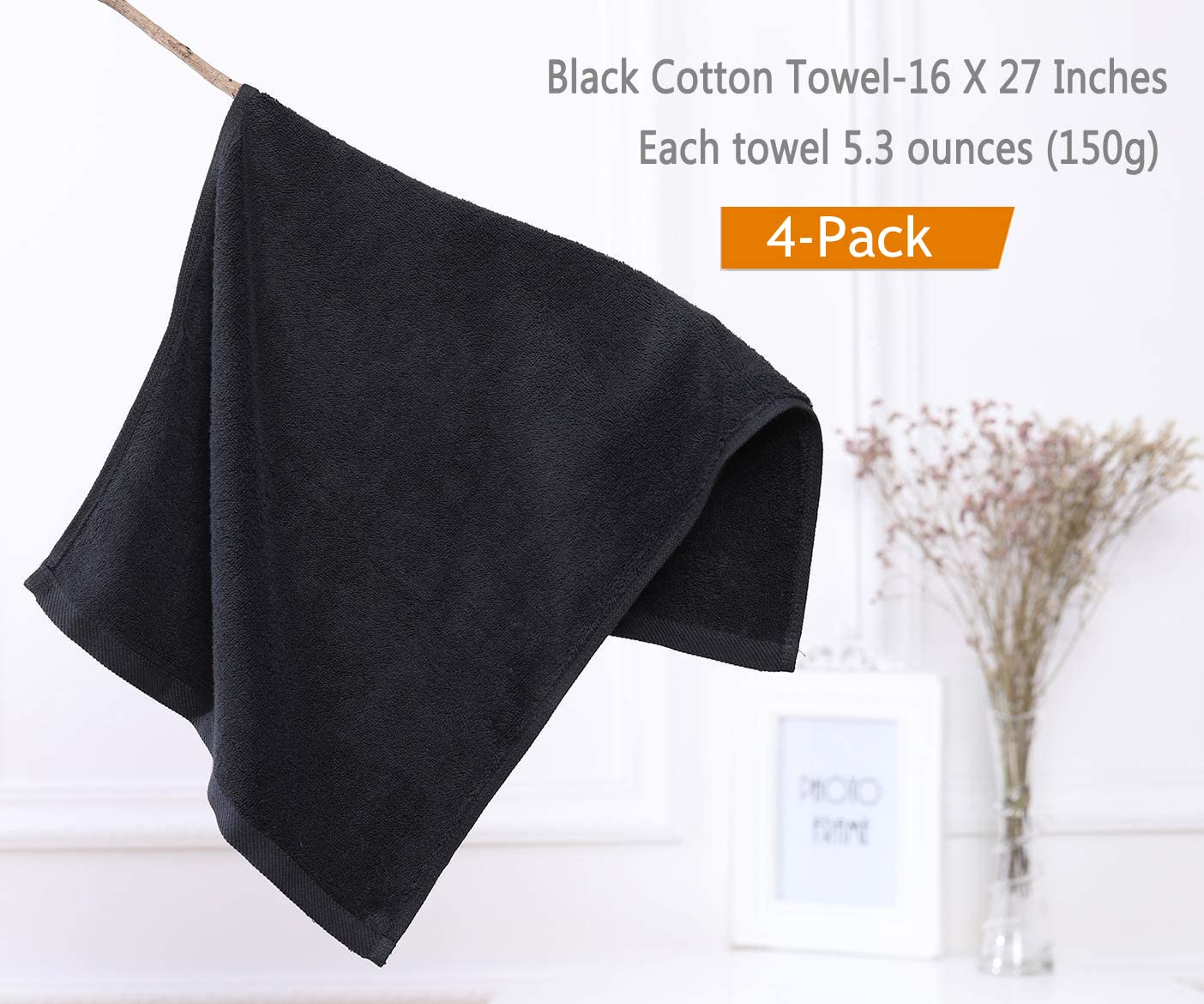 PERFEHAIR Black Hand Towels (4-Pack, 16 X 27 Inches)-Barber Hand Cotton Towel for Gym, Bathroom, Hair Salon, Soft & Absorbent - Image 4