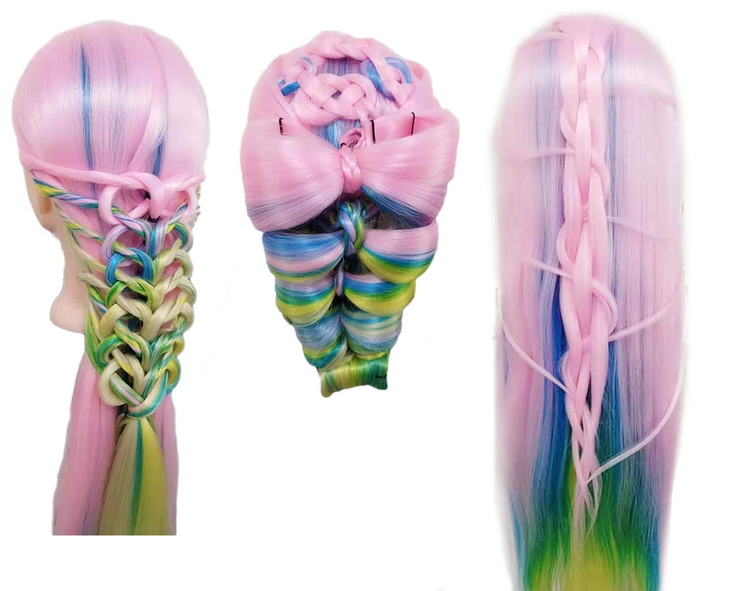 PERFEHAIR Cosmetology Mannequin Manikin Heads with Hair, Colorful Mannequin Practice Dolls Head- Synthetic Hair (Pink Series) - Image 5