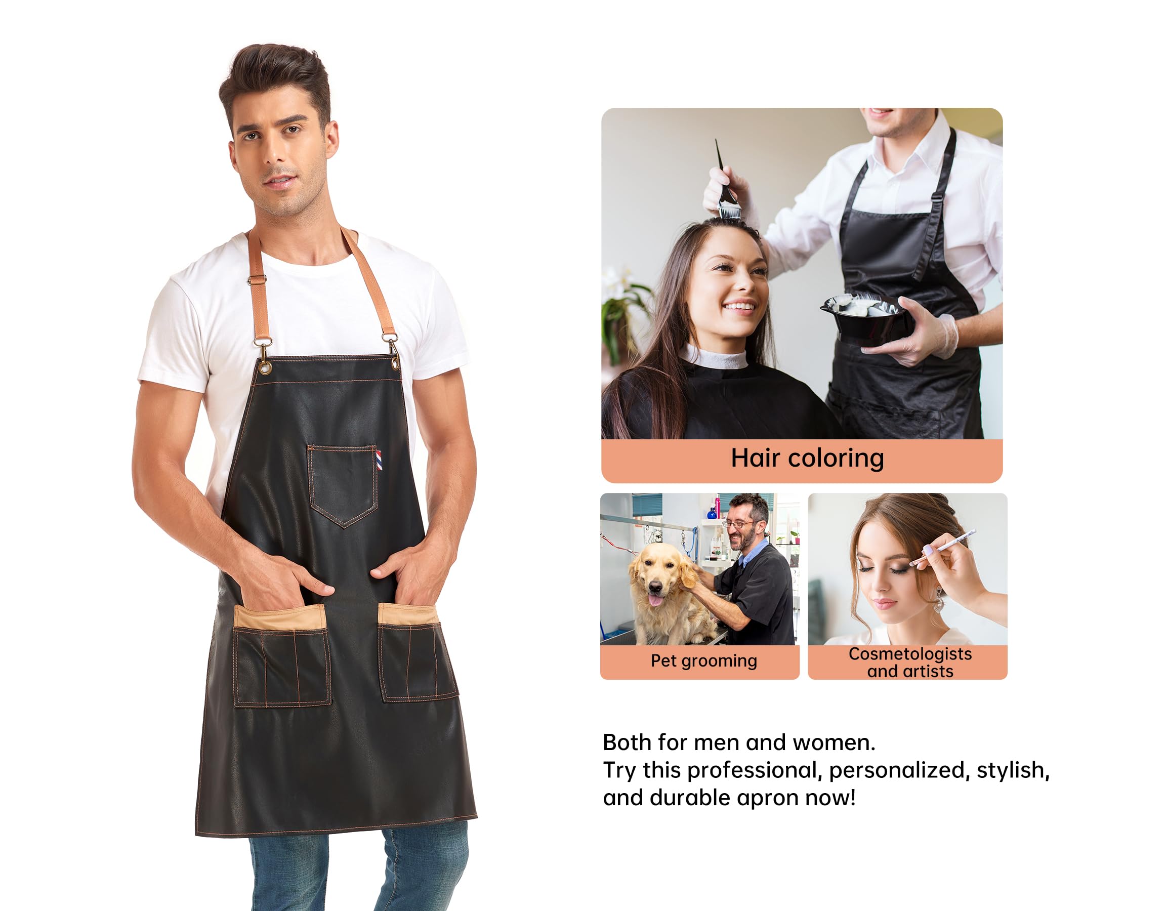 PERFEHAIR Durable Barber Apron for Hair Stylists - Waterproof & Soft, with 3 Useful Pockets - Perfect for Salon, Cosmetology, and Dog Grooming, Both for Men & Women, Black - Image 5
