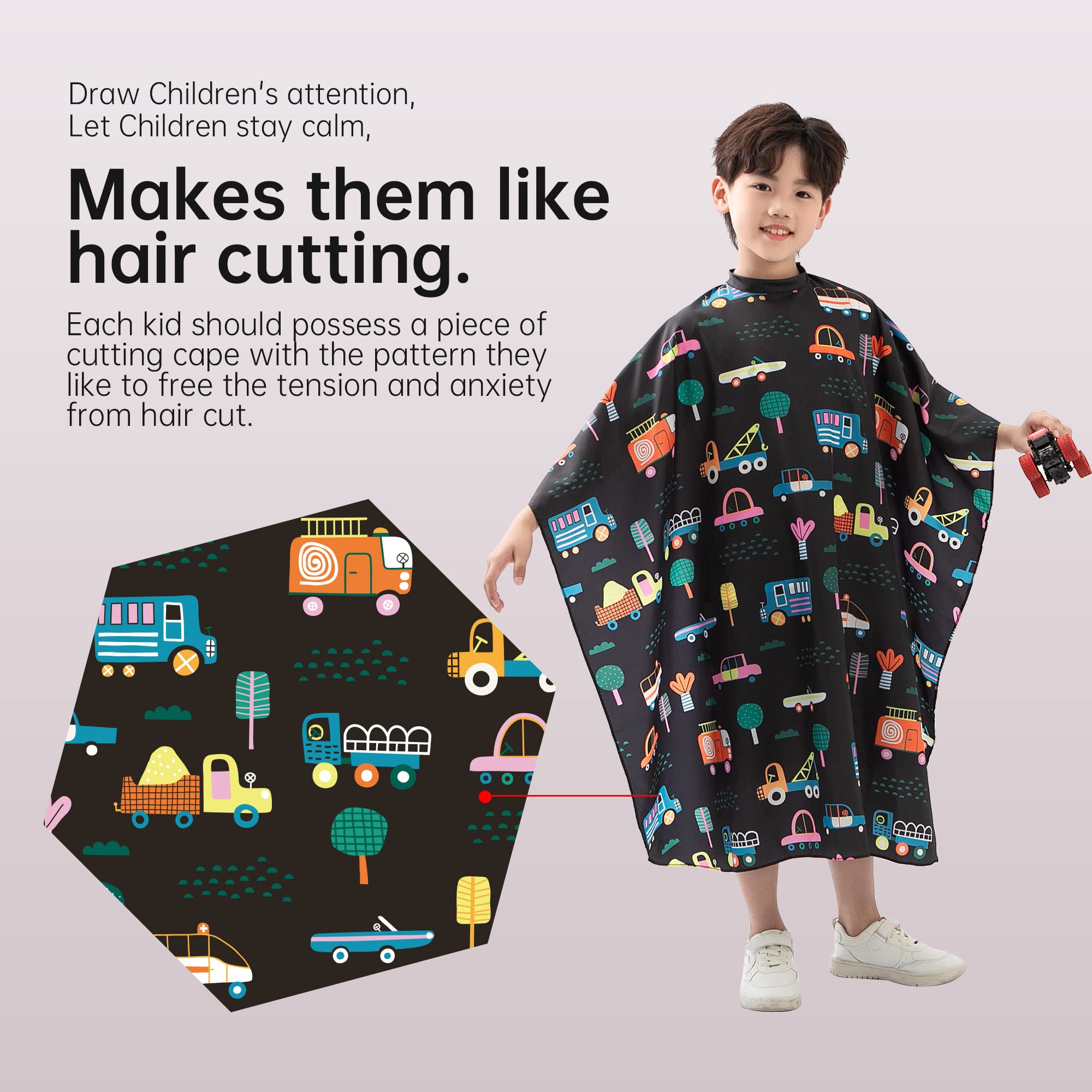 PERFEHAIR Kids Hair Cutting Cape, Cute Cars Pattern, Barber Haircut Cape Cover for Children, Baby, Toddler, Boys Salon Hair Cut Capes - Image 3