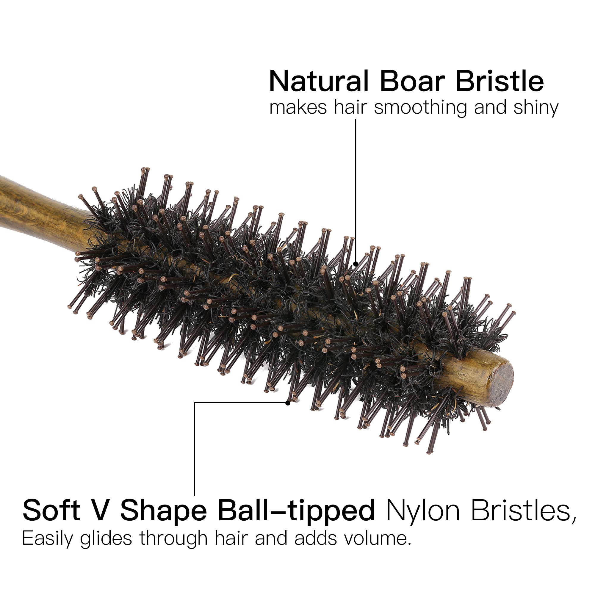 PERFEHAIR Small Round Hair Brush with Boar & Nylon Bristle, 1.4 Inch, Mini Rolling Circular Hairbrush for Blow Drying, Curling, Styling Fine, Thin, Short Hair, Bangs, Beard - Image 3