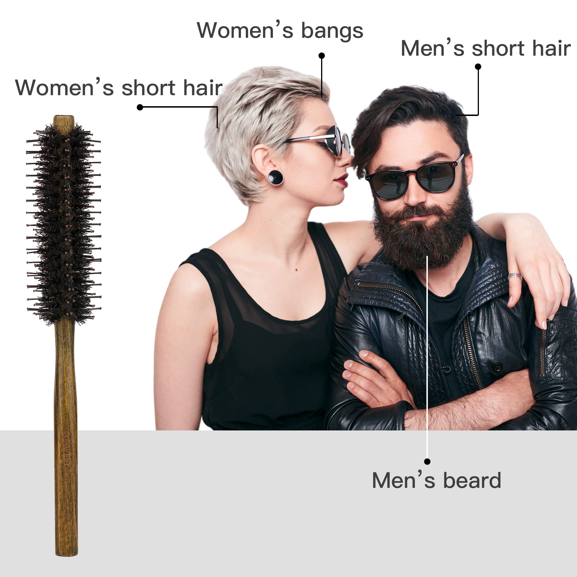 PERFEHAIR Small Round Hair Brush with Boar & Nylon Bristle, 1.4 Inch, Mini Rolling Circular Hairbrush for Blow Drying, Curling, Styling Fine, Thin, Short Hair, Bangs, Beard - Image 4
