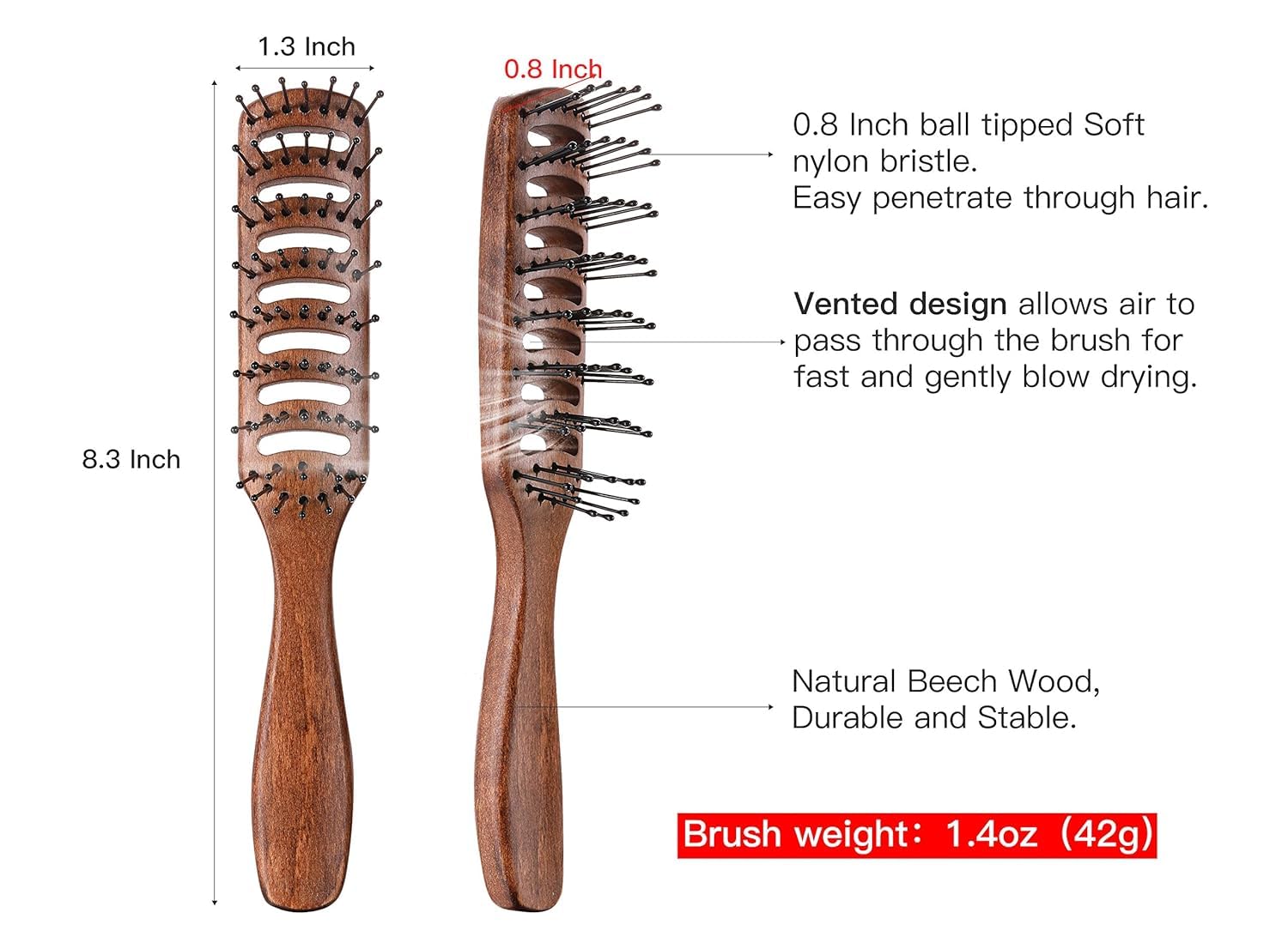 PERFEHAIR Vented Hair Brush 2-Pack - Efficient Blow Drying Vent Brush for Volumizing, Styling Wet/Dry, Curly/Straight Hair for Men & Women - Image 4